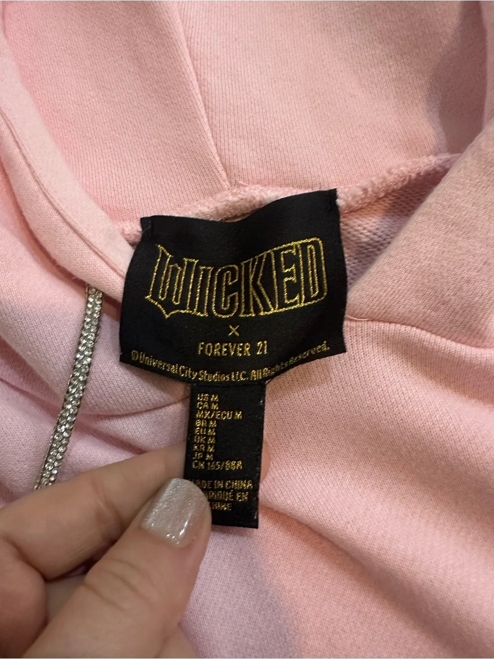Wicked x Forever 21 Rhinestone Hoodie – Pink – Medium